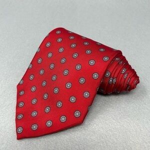VTG Bert Pulitzer Red White Silk Flower Mens Neck Tie 57x3.75, made in USA.